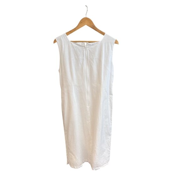 White Crochet Top Linen Midi Dress By Cali Cali Petite Size 14 With Side Button - Picture 4 of 7